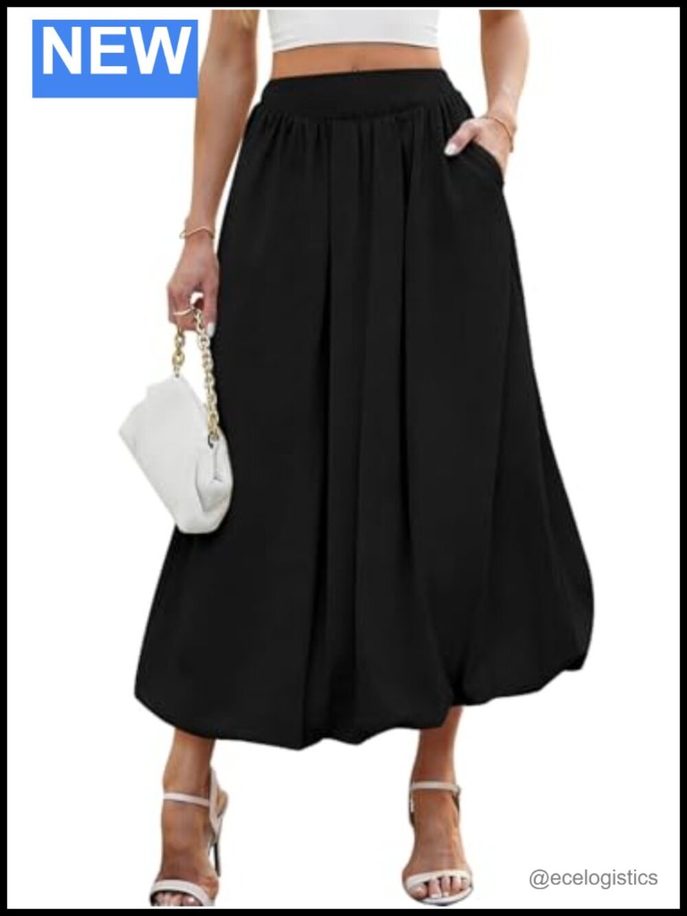 Women's Y2K Bubble Maxi Skirt Elastic Waist A-Line Long Skirt with Pockets